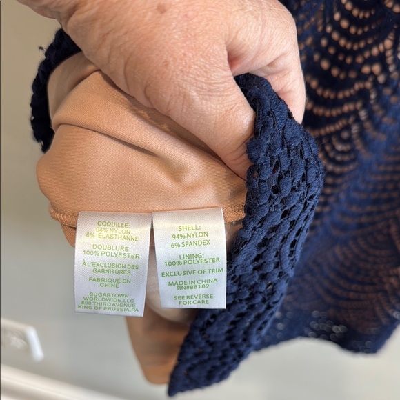 🌴 Lilly Pulitzer Navy crochet dress bell sleeves w stretch fully lined body XL - Picture 9 of 11